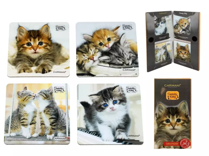 Carmani Набор из 4 пробковых подушечек - Sweety Kitty 10x10 022-4009