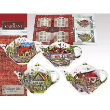 Carmani Набор из 4 тарелочек для чайных пакетиков Деревня 041-0030