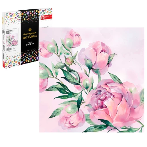 Алмазная мозаика "Нежные пионы", 30*30 см