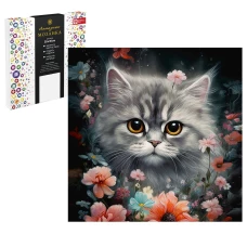 Алмазная мозаика "Котик в Ночном Поле", 30*30 см