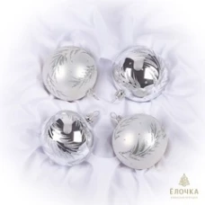 Ёлочка - елочное украшение из стекла, Набор Зимняя Ветка шары - 4 шт.  С655