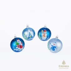 Ёлочка - елочное украшение из стекла, Набор В гостях у сказки из 4х шаров  С287