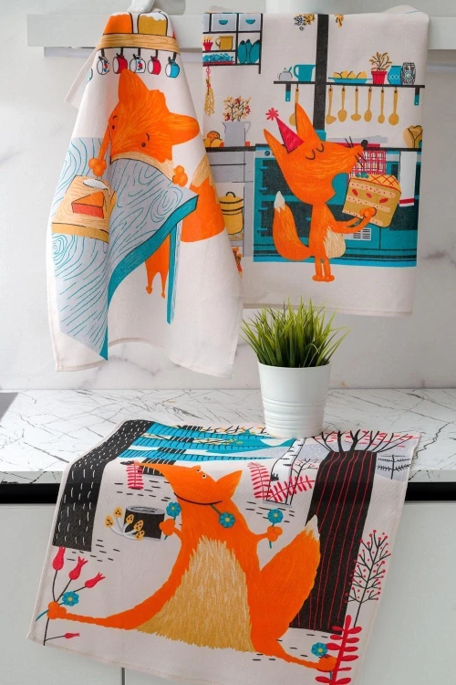 Натали Набор кухонных полотенец "Сливочный лис", 60x48 см