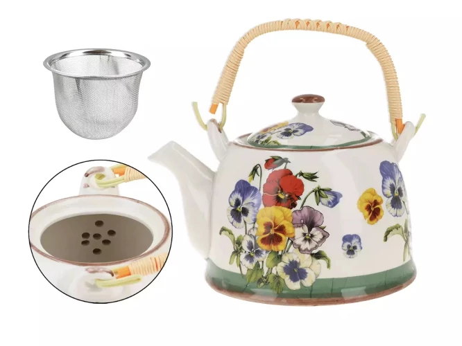 Carmani Керамический чайник с заварником "Анютины глазки", 900 мл
