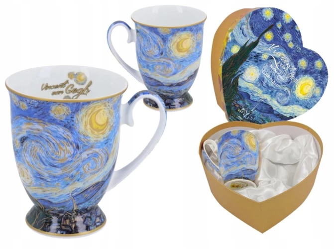 Набор из 2-х чашек Звездная ночь В. Ван Гог в коробке-сердце 280 мл.