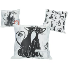 Подушка на молнии "Кошачий мир - Кошки в Париже" (белый фон) 45х45 см