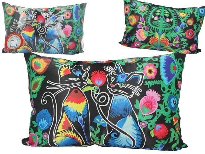 Подушка на молнии "Кошачий мир - Народные кошки" (черный фон) 40х60 см