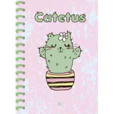 Блокнот "Кактус Кот" утренний / "Catctus", three (А5, 160 стр., пружина, блок желтый).
