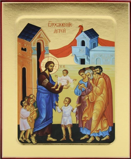 Икона Благословение детей на дереве: 125 х 160.